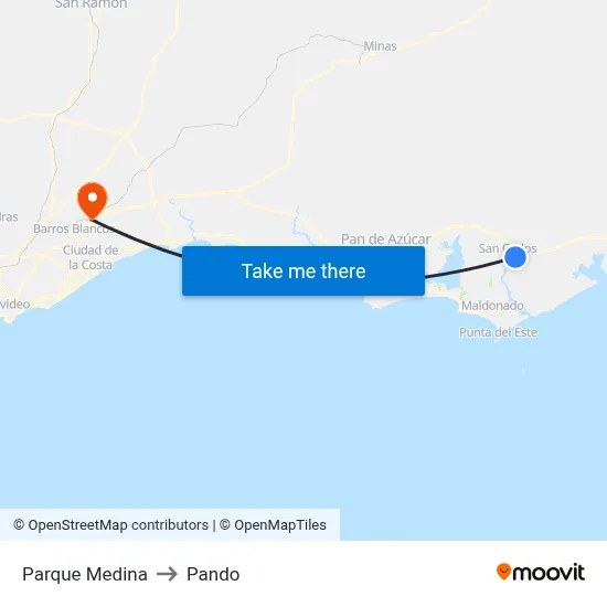 Parque Medina to Pando map