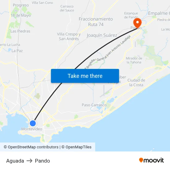 Aguada to Pando map