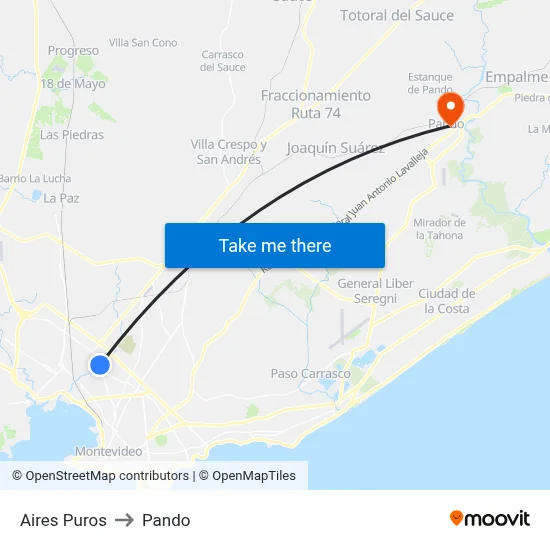 Aires Puros to Pando map