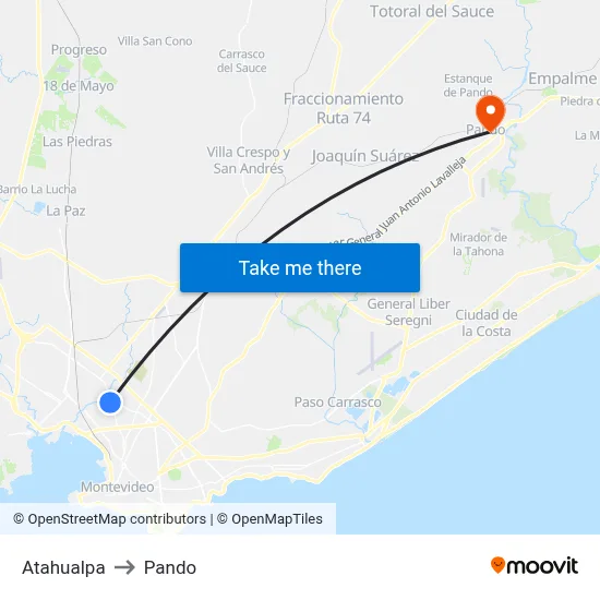 Atahualpa to Pando map