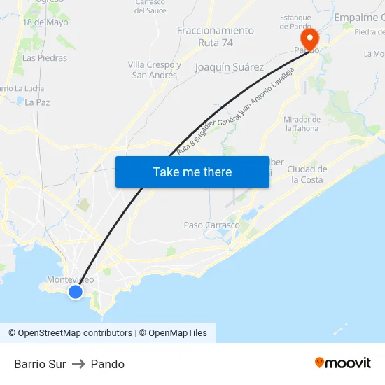 Barrio Sur to Pando map