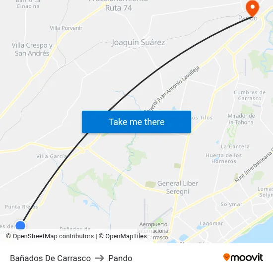 Bañados De Carrasco to Pando map
