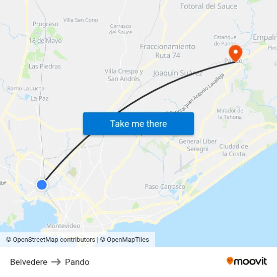 Belvedere to Pando map