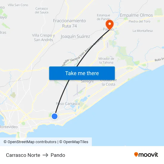 Carrasco Norte to Pando map