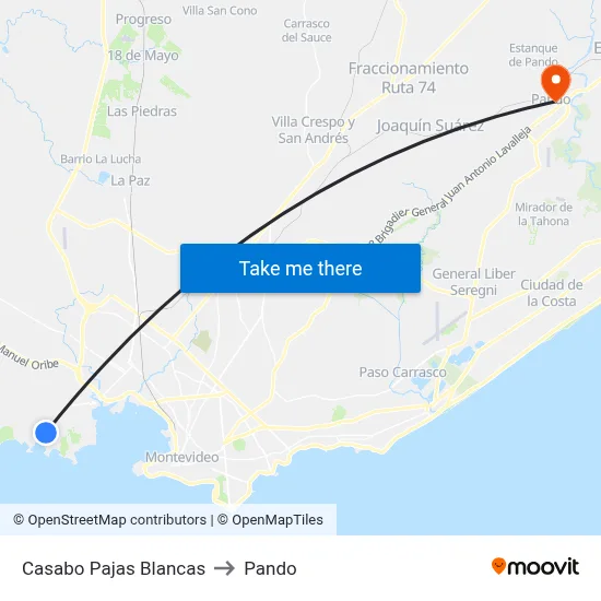 Casabo Pajas Blancas to Pando map