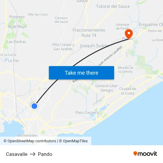 Casavalle to Pando map