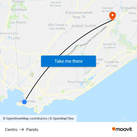 Centro to Pando map