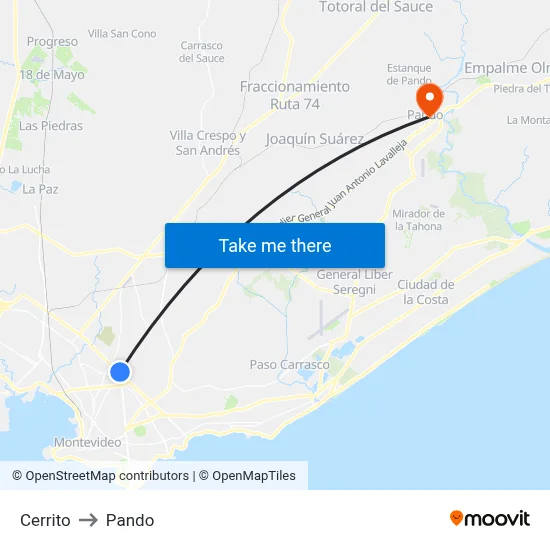 Cerrito to Pando map