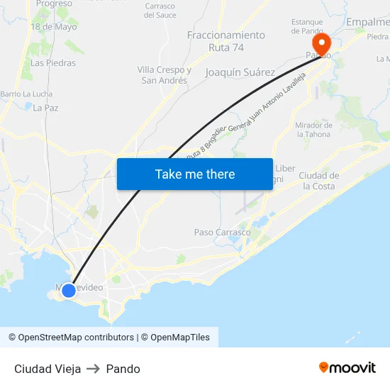 Ciudad Vieja to Pando map