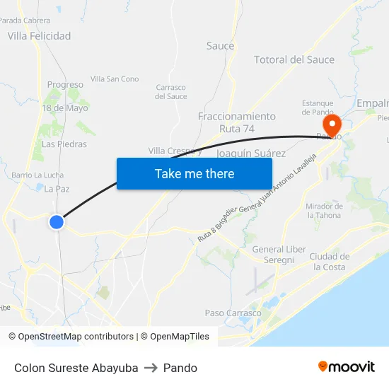 Colon Sureste Abayuba to Pando map