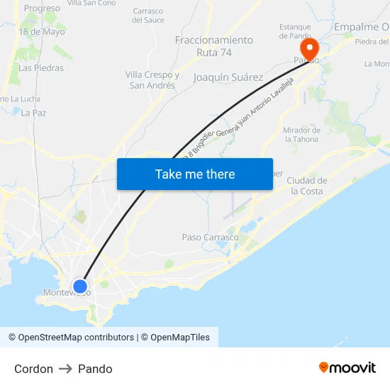 Cordon to Pando map