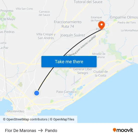 Flor De Maronas to Pando map