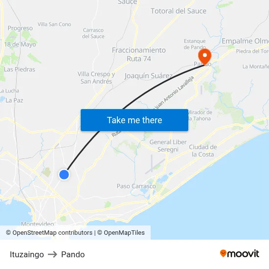 Ituzaingo to Pando map