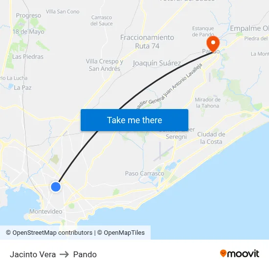 Jacinto Vera to Pando map