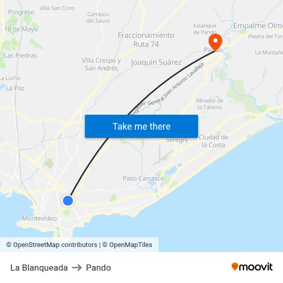 La Blanqueada to Pando map
