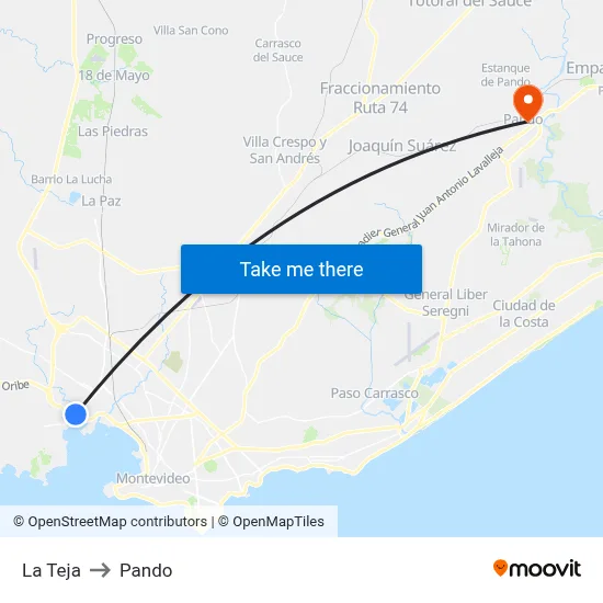 La Teja to Pando map