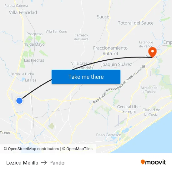 Lezica Melilla to Pando map
