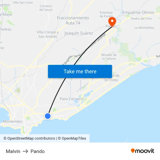 Malvin to Pando map