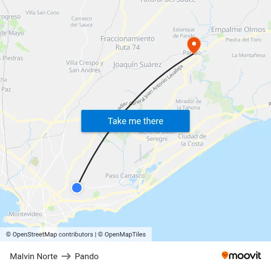Malvin Norte to Pando map
