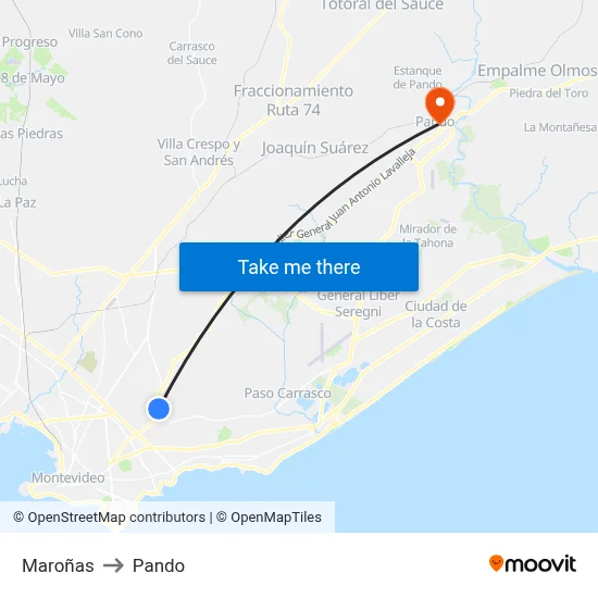 Maroñas to Pando map