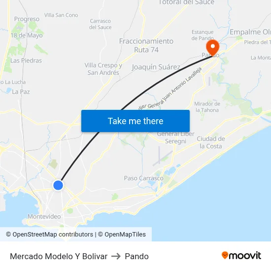 Mercado Modelo Y Bolivar to Pando map