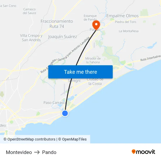 Montevideo to Pando map
