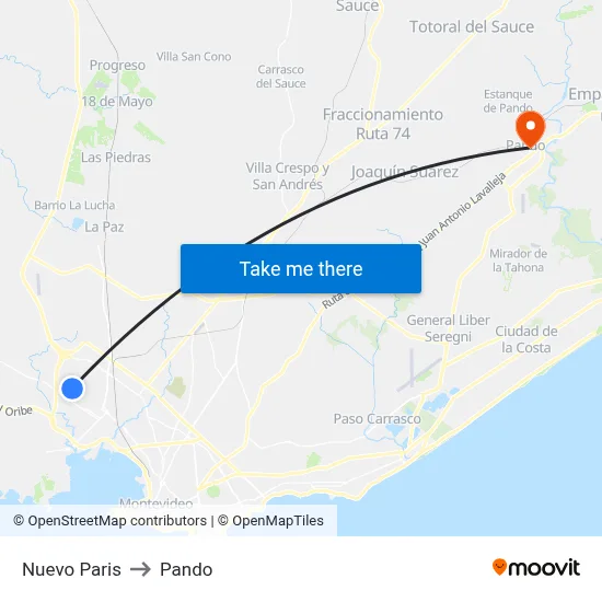 Nuevo Paris to Pando map