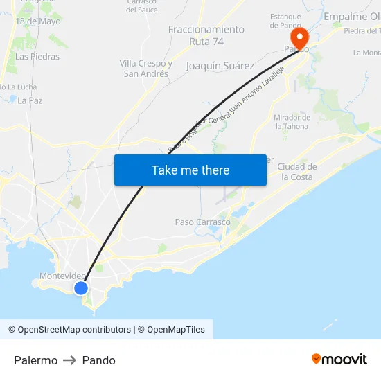 Palermo to Pando map