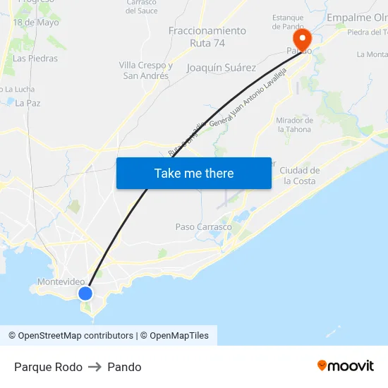Parque Rodo to Pando map