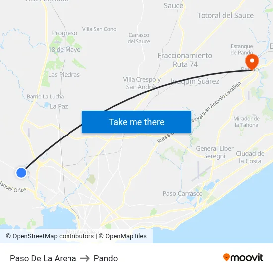 Paso De La Arena to Pando map