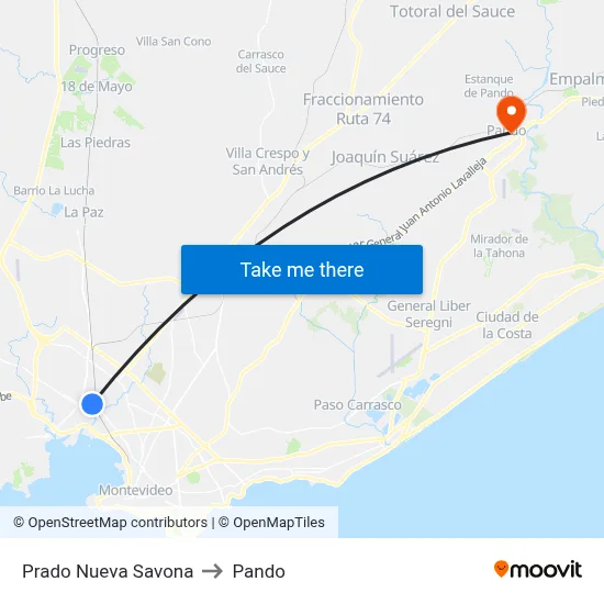 Prado Nueva Savona to Pando map