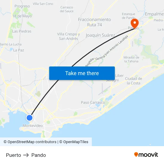 Puerto to Pando map