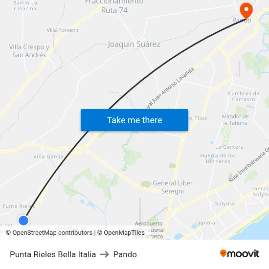 Punta Rieles Bella Italia to Pando map