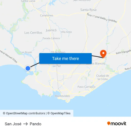 San José to Pando map