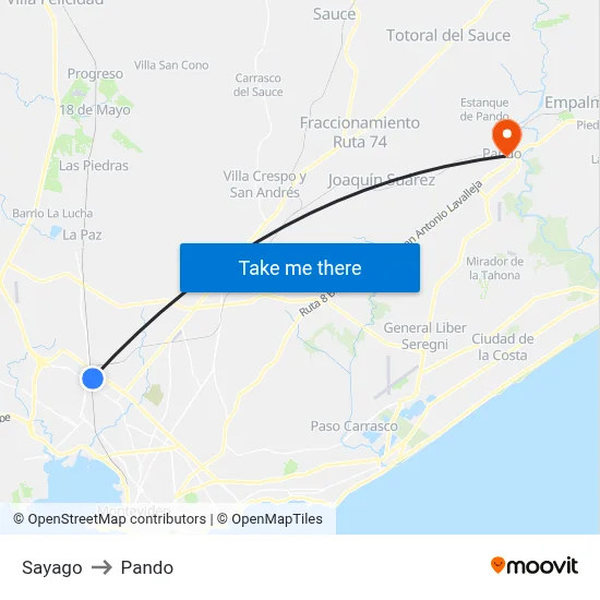 Sayago to Pando map