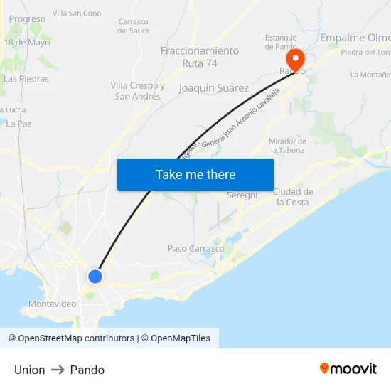 Union to Pando map