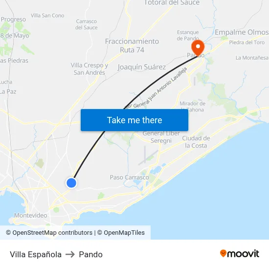Villa Española to Pando map
