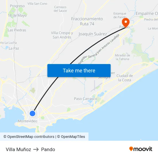 Villa Muñoz to Pando map