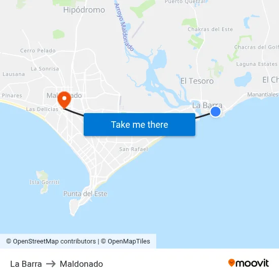 La Barra to Maldonado map