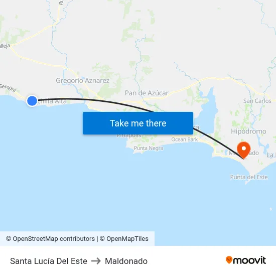 Santa Lucía Del Este to Maldonado map