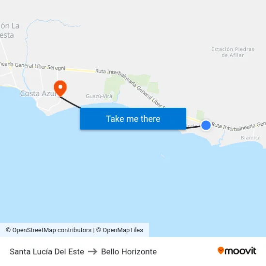Santa Lucía Del Este to Bello Horizonte map
