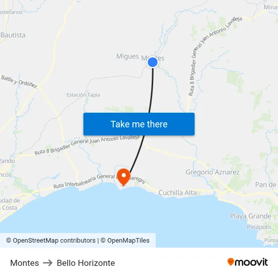 Montes to Bello Horizonte map