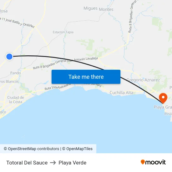 Totoral Del Sauce to Playa Verde map