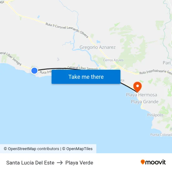Santa Lucía Del Este to Playa Verde map