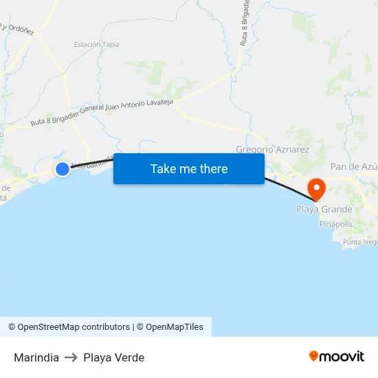 Marindia to Playa Verde map
