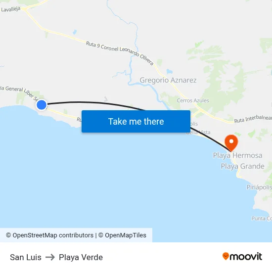 San Luis to Playa Verde map