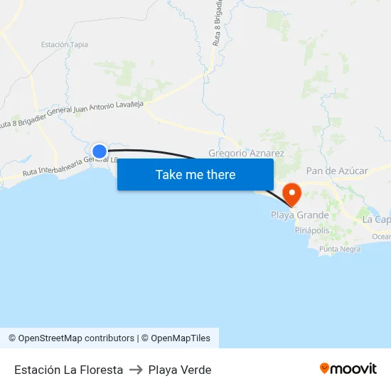Estación La Floresta to Playa Verde map