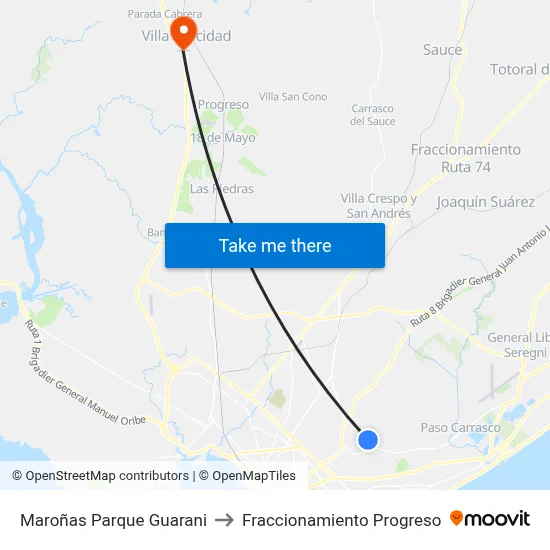 Maroñas Parque Guarani to Fraccionamiento Progreso map