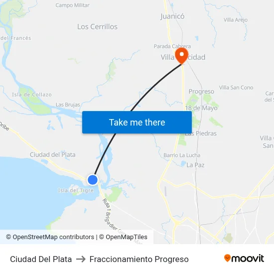 Ciudad Del Plata to Fraccionamiento Progreso map