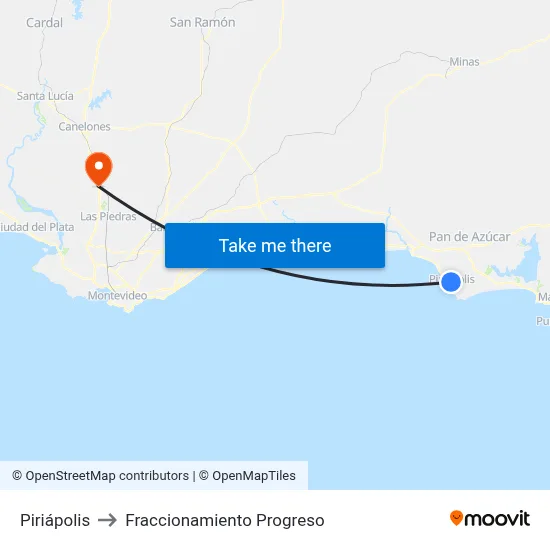 Piriápolis to Fraccionamiento Progreso map
